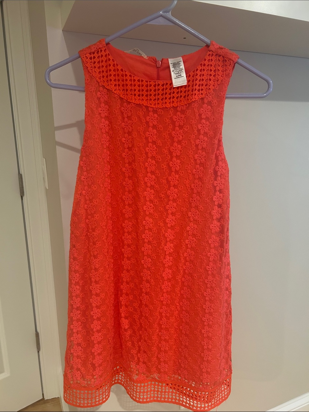 GUESS Girls' Bright Coral Lace Shift Dress
